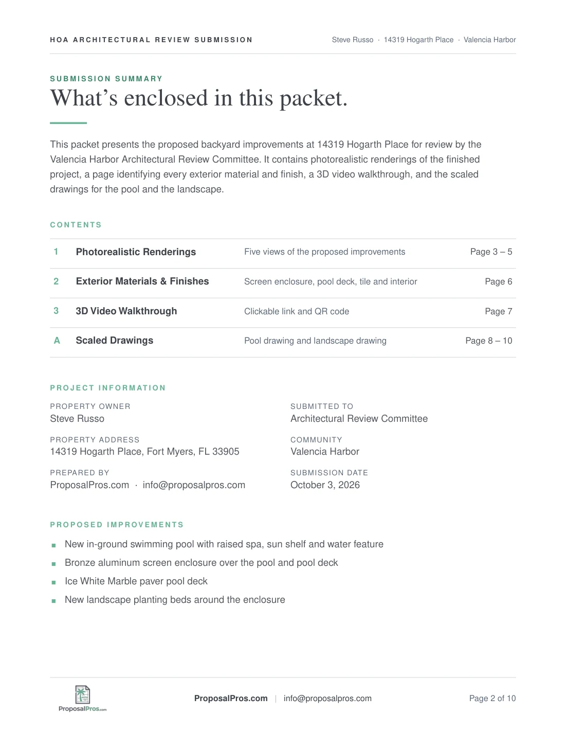 Sample HOA Board Submission Kit, page 2 of 10